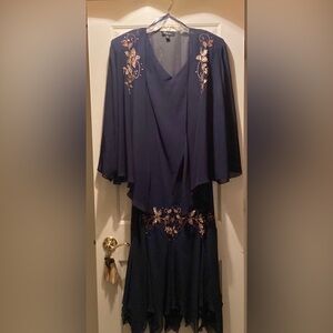 Navy chiffon embroidered dress with jacket
